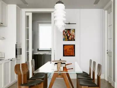 Living Room and Kitchen with Dinning Set Low-poly-135 Low-poly 3D model