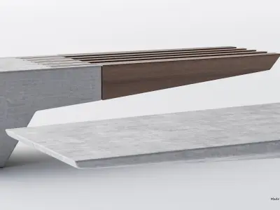 PARK MODERN BENCH WING WOOD AND CONCRETE 3D model