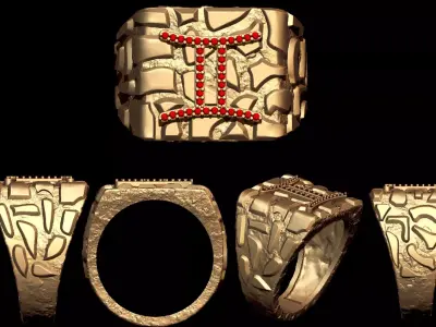 Diamond Gemini Horoscope Zodiac Nugget Ring  3D print model