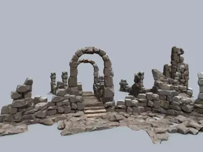 Ruin wall Low-poly 3D model