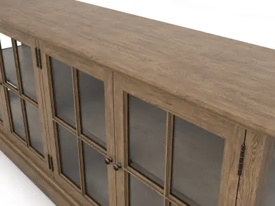 showcase wooden bookcase with glass doors Low-poly 3D model