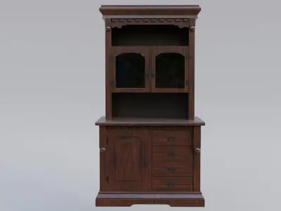 Cabinet wooden with glass doors 3D model