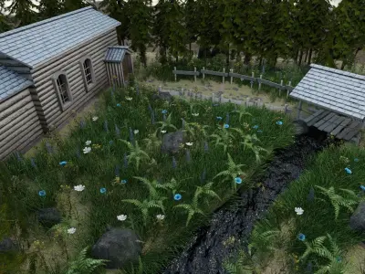 Scene log cabin in woods 3D model