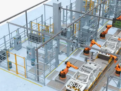  Car Assembly Line Rigged for Cinema 4D 