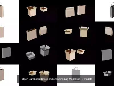 Open Cardboard Boxes and shopping bag Model Set 3D Model Pack