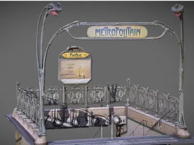 Art Nouveau Subway Entrance Paris Low-poly 3D model