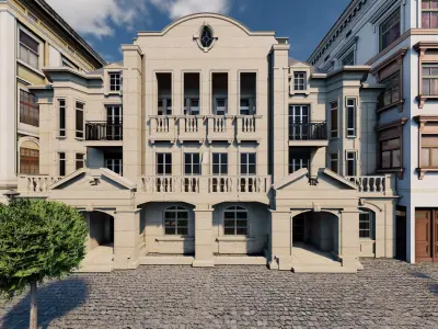 Classic stone facade-Building Classic Facade Element 3D model 11