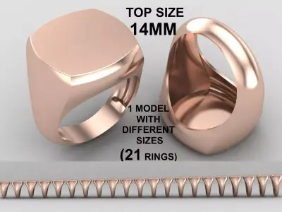 cushion square Signet Ring Base 14 MM top in All sizes 286-MWC 3D print model