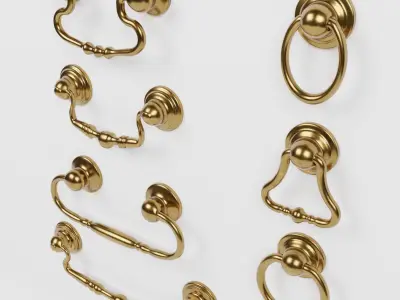 7 Classic Brass Metal Furniture Handles 3D model