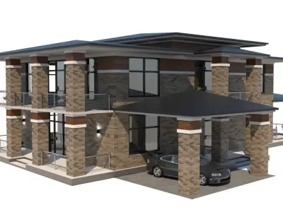 House in the Wright style Low-poly 3D model