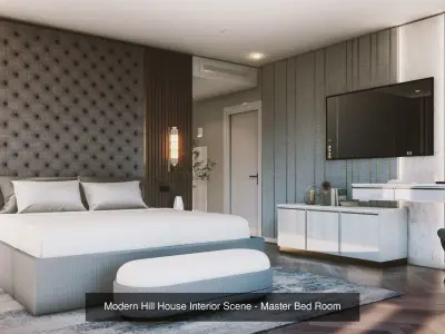 Mordern Hill House Exterior and Interior Scene with 2D Drawing 3D Model Pack