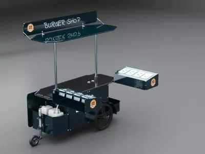 Mobile Food Cart Burger Shop Low-poly 3D model