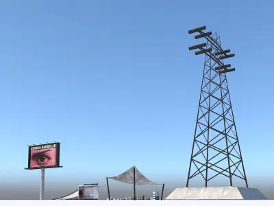 City Kit Bus Stop Ramp Electric Poles Models Package Low-poly 3D model