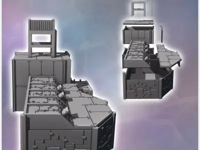 Futuristic fortified base with steel walls and observation tower 3D print model