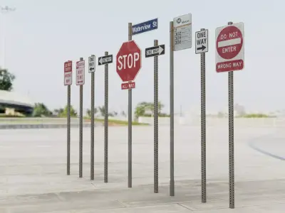 Urban City Street Signs Bundle 3D model