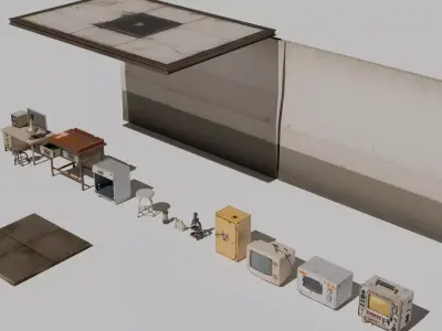 Post Apocalyptic Damaged Lab Props Kit 15  Assets  Game Ready 3D model