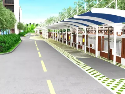 City Block with Parking and Electric Chargers 3D model