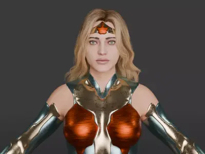 Crimson Valkyrie  Superheroine 3D Character with Armor and Hair Low-poly 3D model