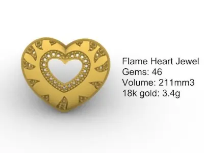 Heart Jewel Flames  3D print model