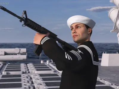  US Navy Sailor in Black Uniform with Rifle 