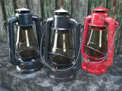 Old Glass kerosene Lamp 3D model