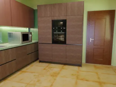 3D Model - Simple Kitchen - Green shade  3D model