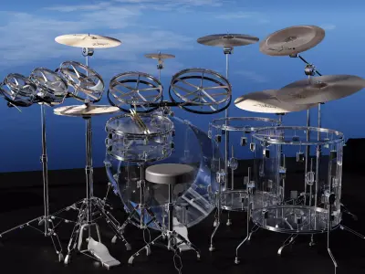 Drums Pearl Acrylic Full Set with Cymbals and Rototoms 3D model