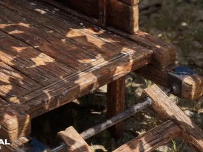 Old Wooden Wagon Low-poly 3D model