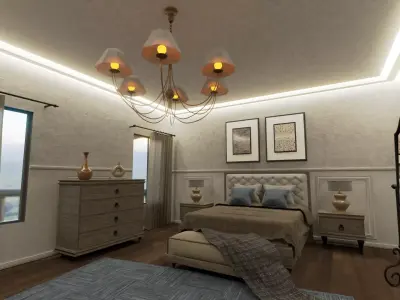 Bedroom Set room with bed and chairs Low-poly 3D model