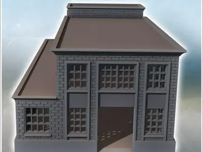 Modern industrial brick building with flat roofs large access do 3D print model