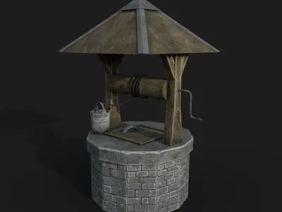 Stone draw-well Low-poly 3D model