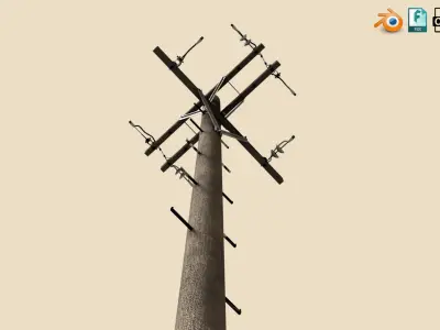Wooden Old Telephone Electricity Line Western Style  Low-poly 3D model