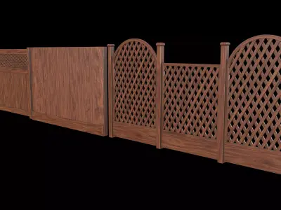 Wooden Fence set PBR 02 Low-poly 3D model