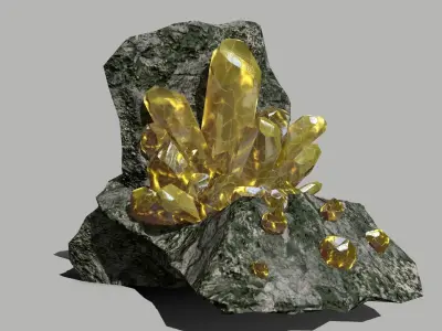 Crystal Set rock with gold crystals Low-poly 3D model