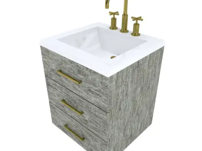 Vanity-005B bathroom vanity with two drawers and gold faucet 3D model