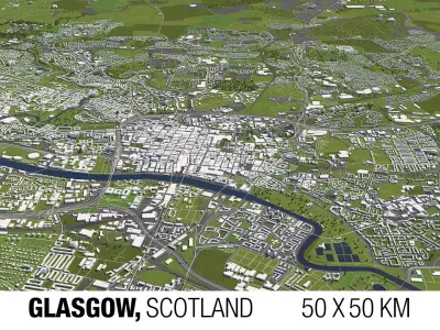 Glasgow 50x50km 3D City Map 3D model