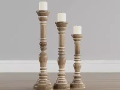 Wood Candle Holder in Whitewashed Brown Low-poly 3D model