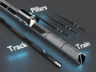 Futuristic Train - 3D model - Scifi  Vehicle - Game Ready Low-poly 3D model