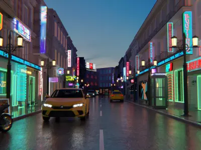 street city at night with neon signs 3D model