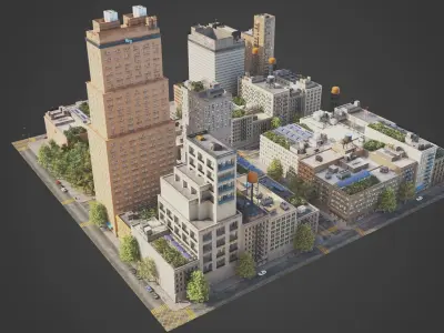 Realistic City District A21-A26 MAYA Low-poly 3D model