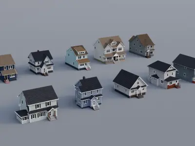 Low Poly House Collection 4  3D Model Pack