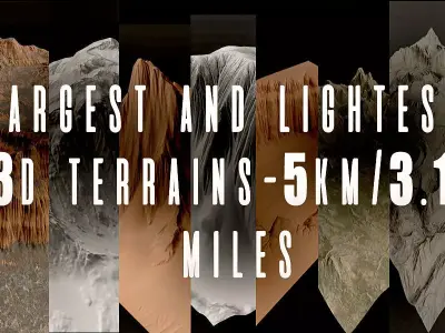 Largest And Lightest 3D Terrains  5 Km  3-1 Miles Low-poly 3D model