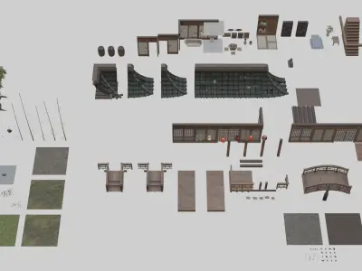 Low Poly Modular Japanese House With PBR Materials Low-poly 3D model