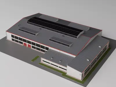 Large Industrial Warehouse Building Low-poly 3D model