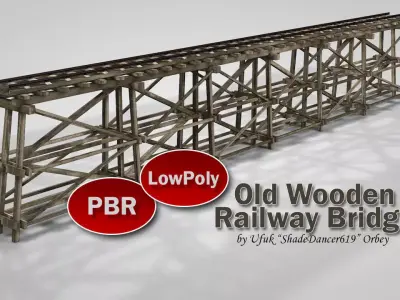 Old Wooden Railway Bridge Low-poly 3D model