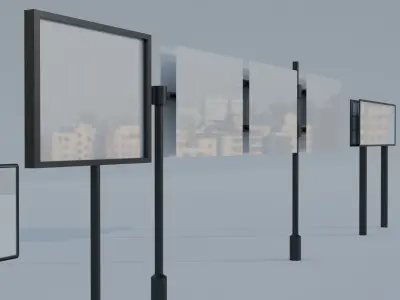 Set of 8 Low Poly Advertising Panels - Real Size Low-poly 3D model