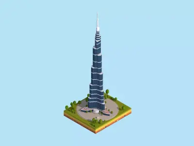 Cartoon Low Poly Burj Khalifa Dubai Landmark Low-poly 3D model