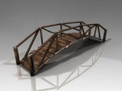 Curved plank bridge Low-poly 3D model