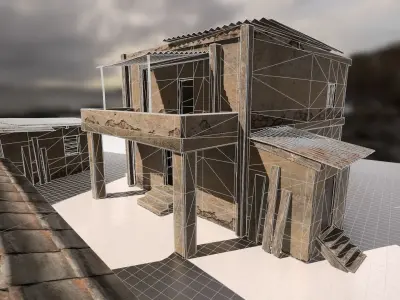 Ruined buildings low poly Low-poly 3D model