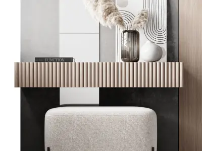 Hallway 5 modern bedroom with round mirror on wall 3D model